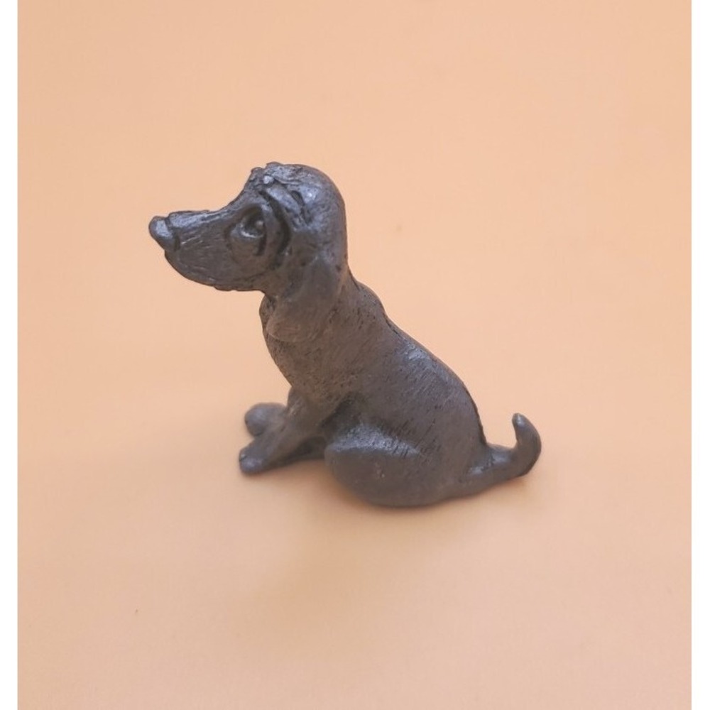 Vintage Signed 1990 Shadow Hound Dog Pewter Mini Figurine. Hunting Dog Keepsake